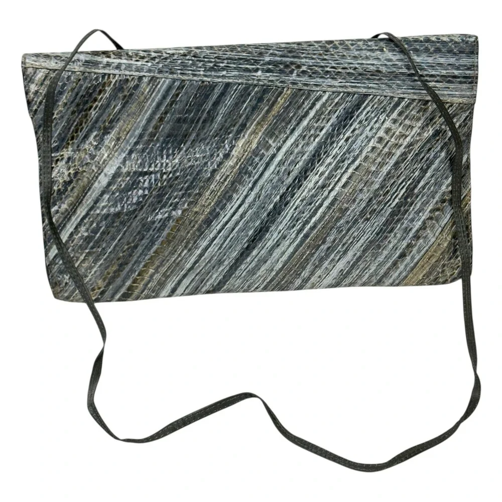 Vintage Lou-Ran Originals‎ Clutch Bag Womens Gray Authentic Snakeskin Leather